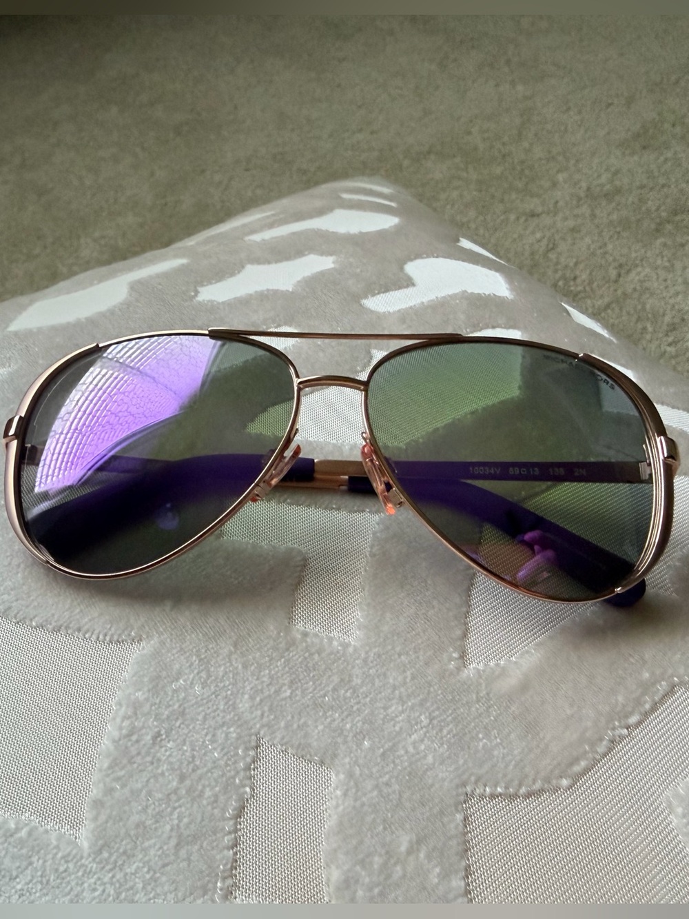 Michael Kors Aviator Sunglasses in Rose Gold with Purple Lenses